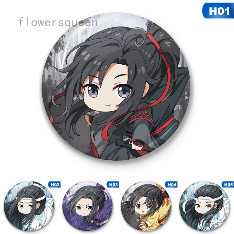 flowersqueen Anime Mo Dao Zu Shi Wei Wuxian Lan Wangji Figure Brooch Pins Round Tinplate Badges