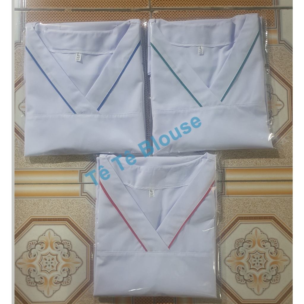 Bộ blouse cổ tim viền đỏ nam nữ cộc tay - bộ scrubs kỹ thuật viên cho điều dưỡng, dược sỹ, y tá, bác sĩ