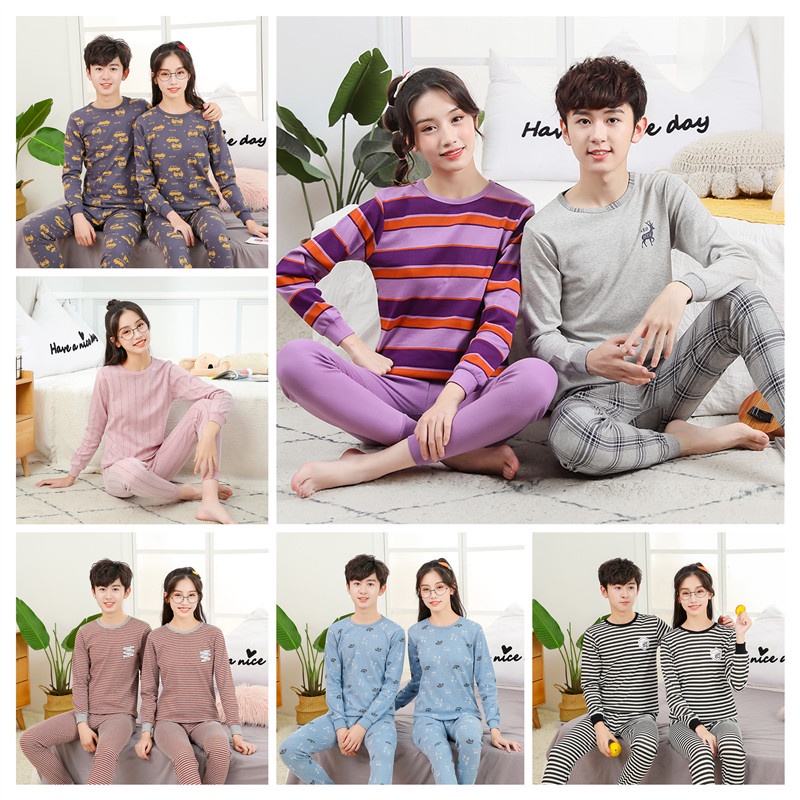 Bộ Đồ Ngủ Tay Dài Chất Liệu Cotton 140cm - 175cm Thời Trang Xuân Thu Cho Nam Và Nữ