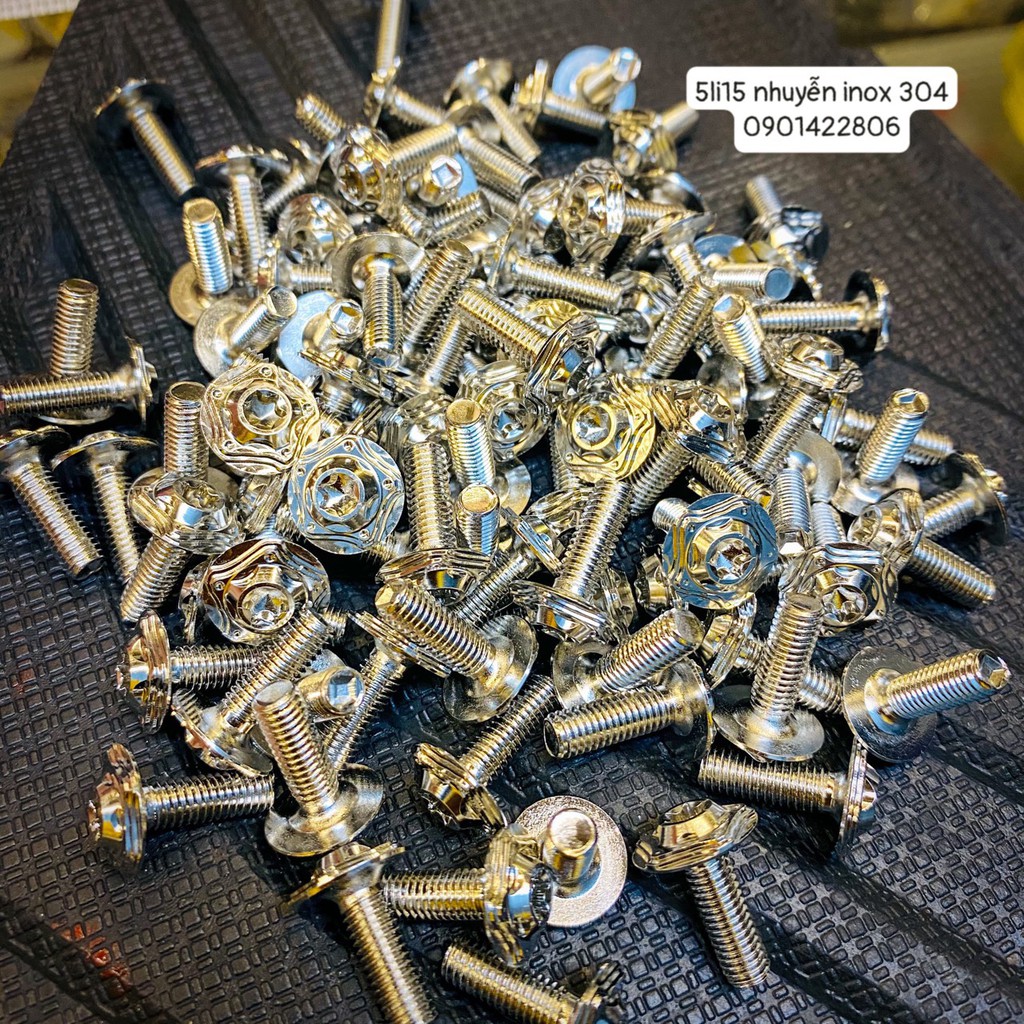 Ốc inox Salaya 5 li dài 15 Nhuyễn gắn dè Ab nhiều vị trị trí