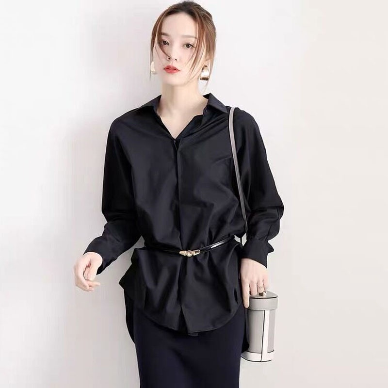 Áo sơ mi nữ không nhăn công sở basic đẹp kiểu Hàn Quốc tay dài bánh bèo tiểu thư form rộng tay dài cao cấp MN-6