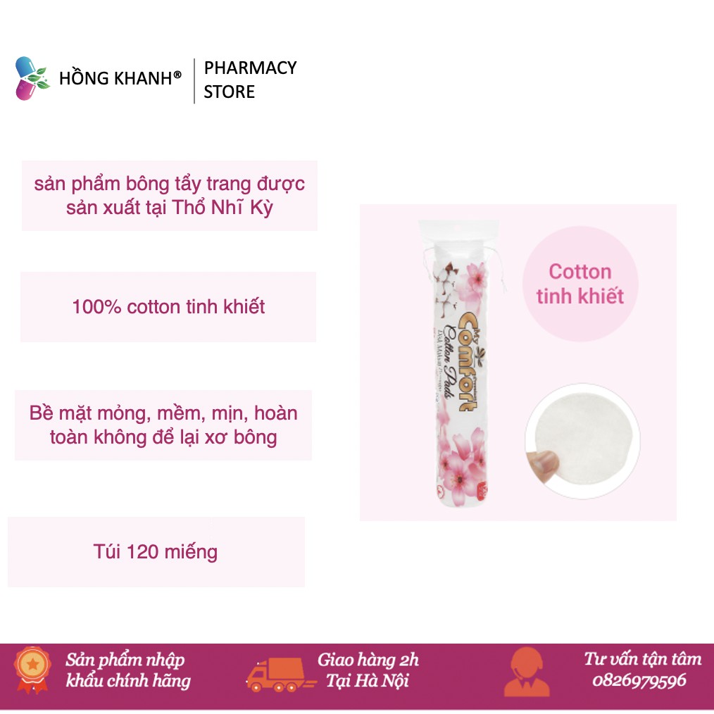 Bông tẩy trang My comfort Premium mềm mịn túi 120 miếng