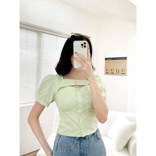 Áo cut out trước cúc trái tim LYRA, sơ mi kiểu dáng croptop xinh xắn-VSYAC0153