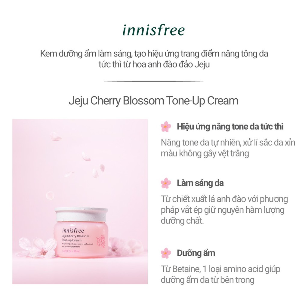 Kem dưỡng trắng da, nâng tông Innisfree Jeju Cherry Blossom Tone-up Cream SPF 30 PA++ - 50ml