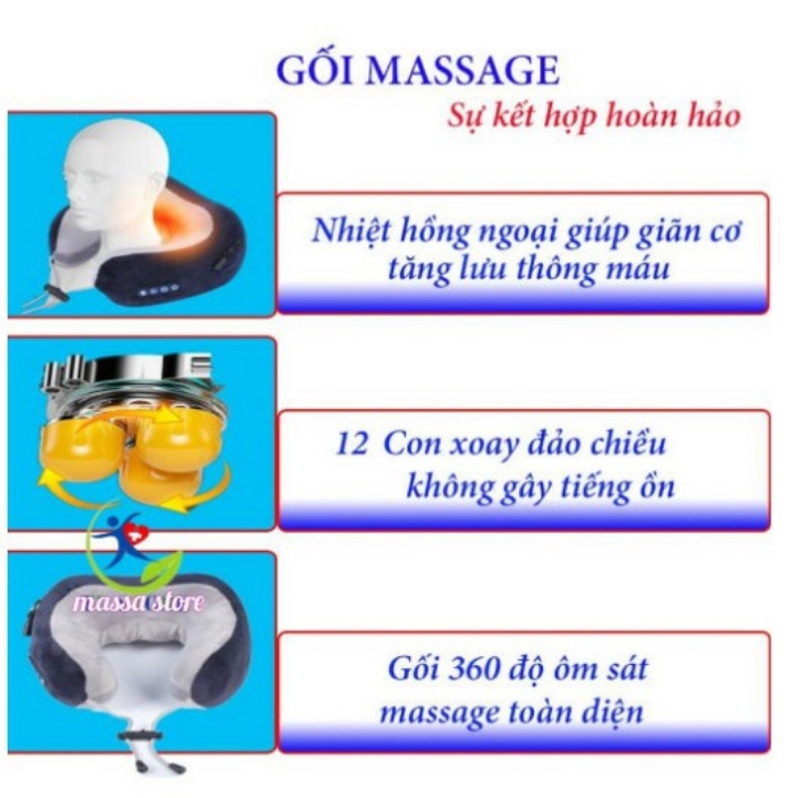 Gối Mát Xa Cổ Hồng Ngoại Chữ U, Máy Massage Cổ Vai Gáy Hiệu Quả Kiêm Gối Ngủ Tiện Lợi - Giúp thư giãn sau ngày làm việc