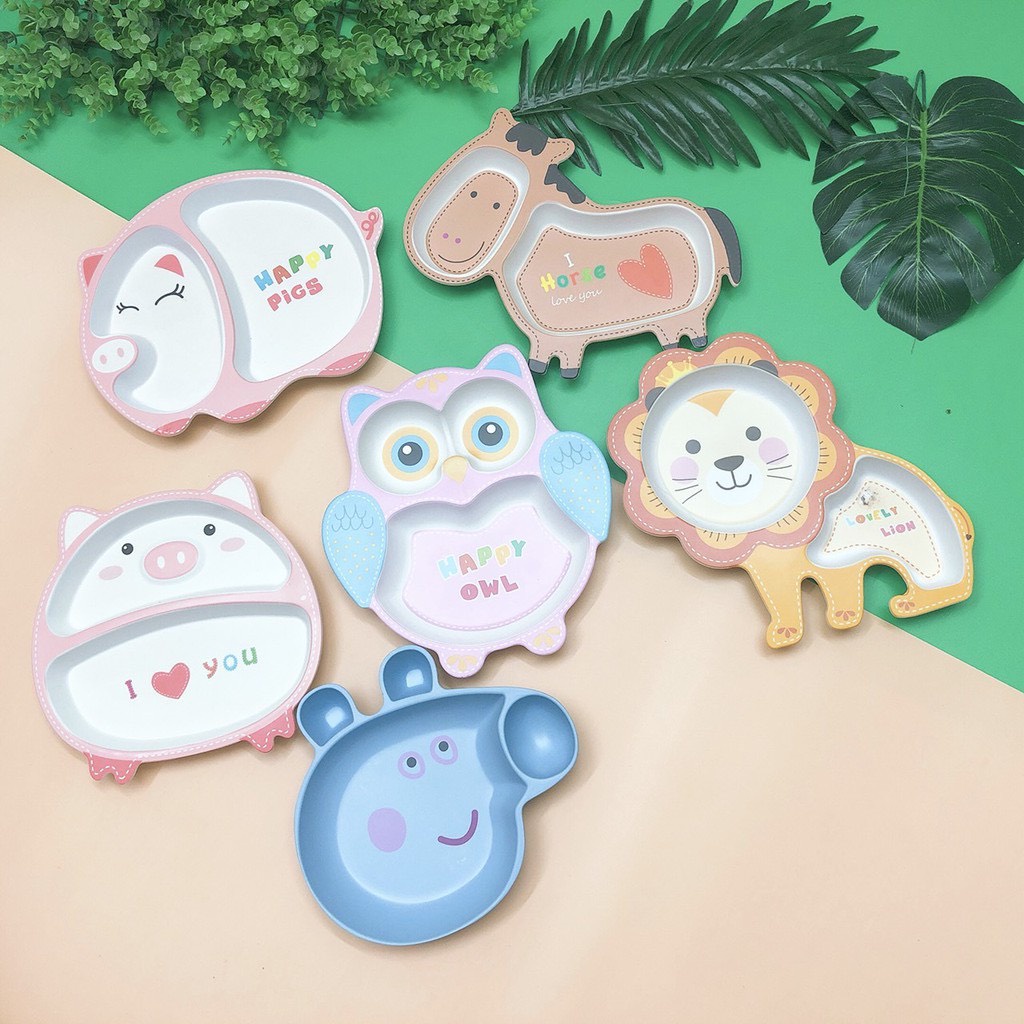 Khay bát ăn dặm chia ngăn sợi tre bamboo cho bé nhiều hình dễ thương