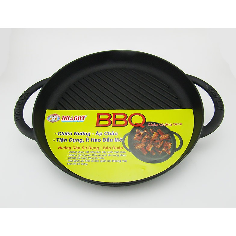 Chảo Gang Chiên Nướng BBQ, Áp Chảo Chống Dính Size Lớn Ít Hao Dầu Mỡ Dragon