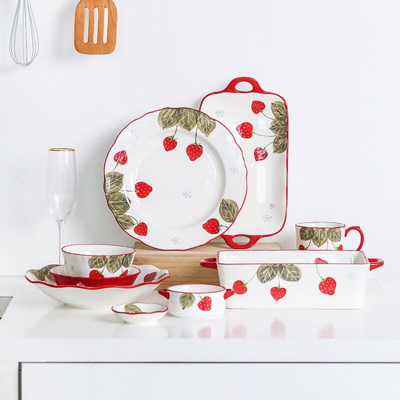 Bộ bát đĩa dâu tây 🍓 sứ xương cao cấp - Hàng loại 1 - Giá tốt nhất thị trường