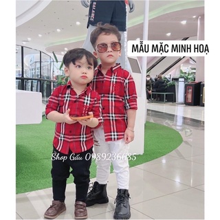 Áo sơ mi tay dài kẻ đỏ/kẻ be cho bé trai