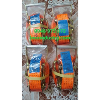 Dây Cảo Tăng Đơ Chằng Hàng Bản 50mm Màu Cam Có móc J, Dây polyester Chiều dài tùy chọn, ràng hàng xe ba gác xe tải