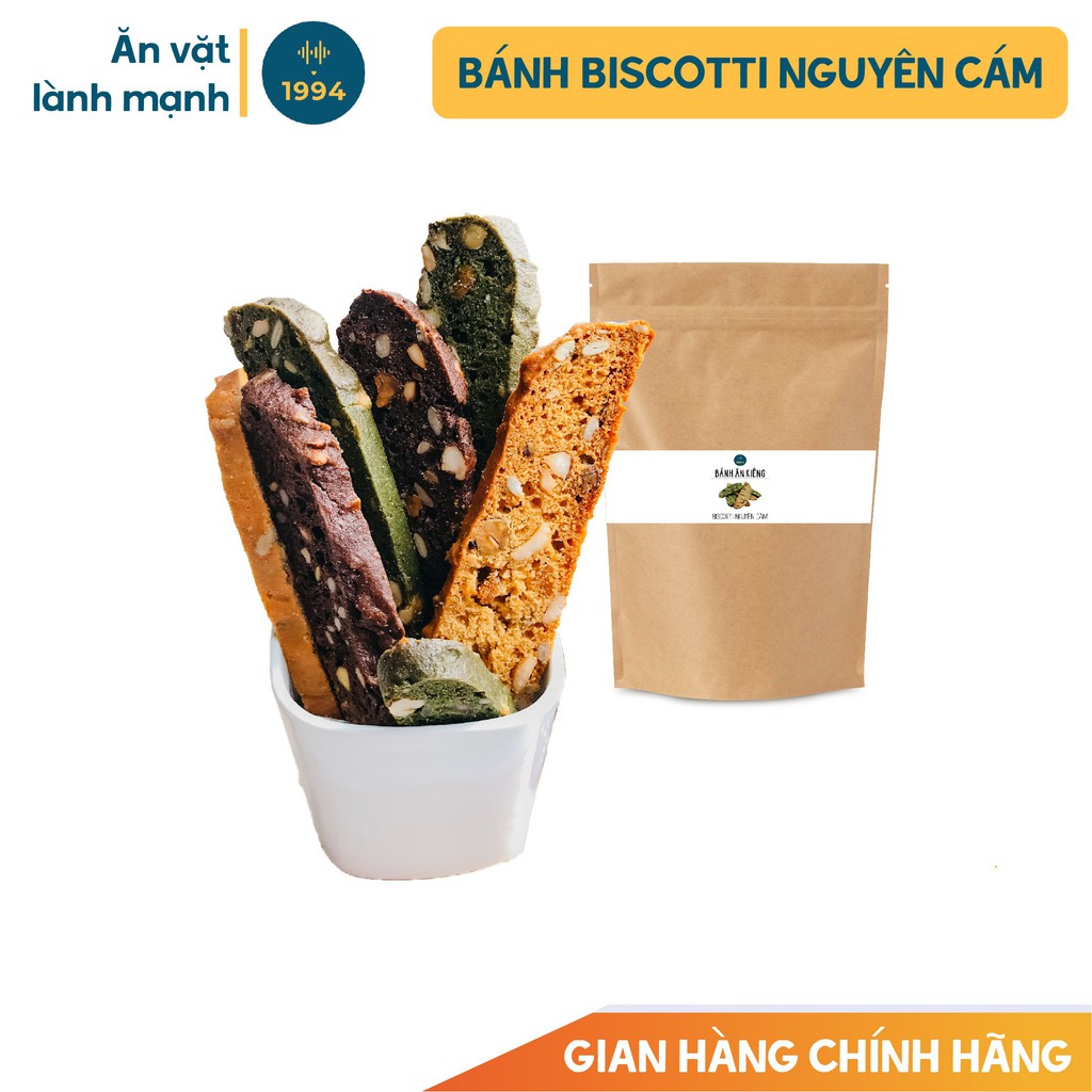 Bánh ăn kiêng Biscotti mix 5 vị 100gr 1994food - truyền thống, trà xanh, cacao, than tre, tắc hạt chia siêu
