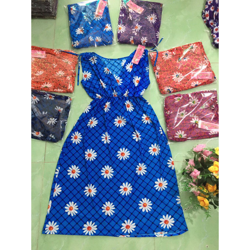 Đầm mặc nhà hoa cúc thun lạnh giá rẻ (2 cái 35k/ cái)
