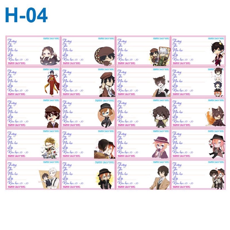 Nhãn vở bungou stray dogs /20-100 nhãn vở anime bungou stray dogs khác nhau