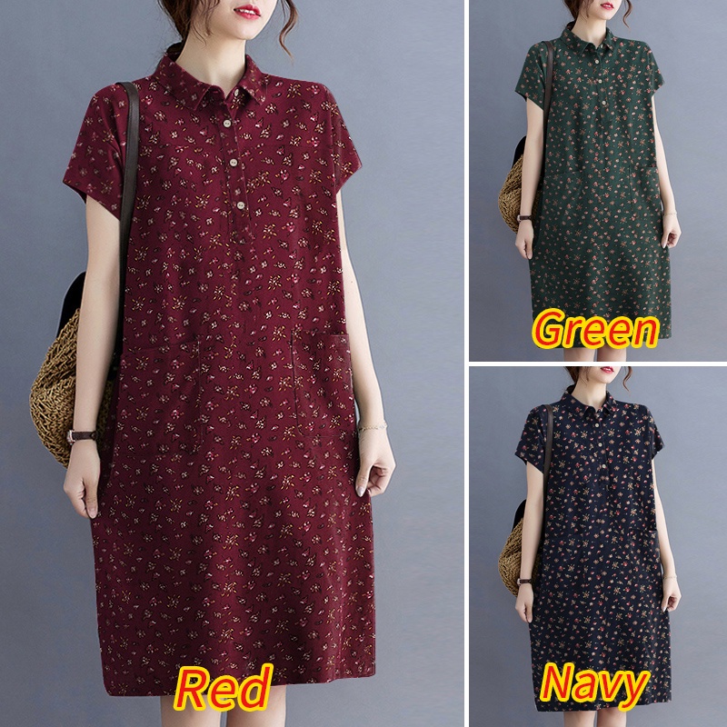 Đầm midi ZANZEA dáng rộng tay ngắn cổ bẻ phong cách cổ điển hợp thời trang
