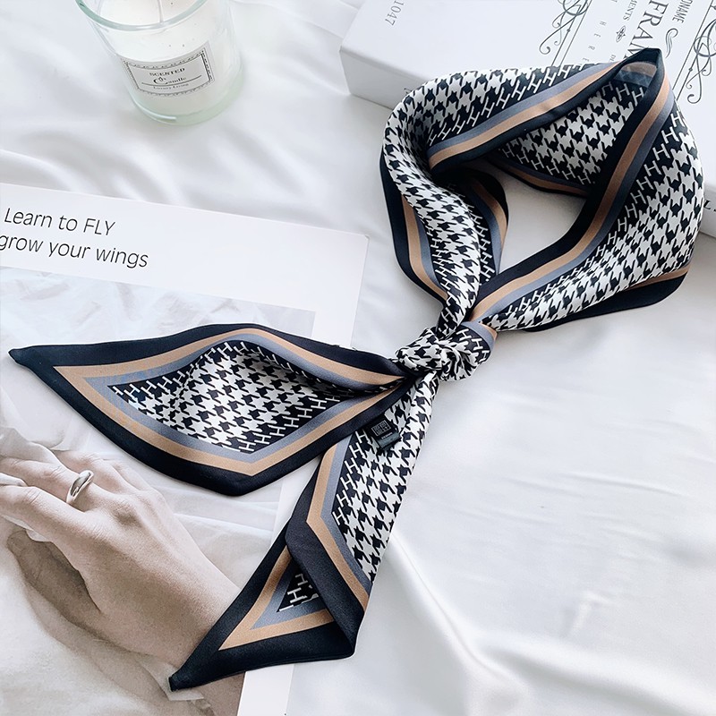 ♥♥Pháp Retro Dải Khăn Nữ Ribbon Ribbon Gắn Gói Ban Nhạc Mùa Xuân Và Mùa Thu, Khăn Quàng Cổ Houndstooth Mùa Hè Khăn Quàng