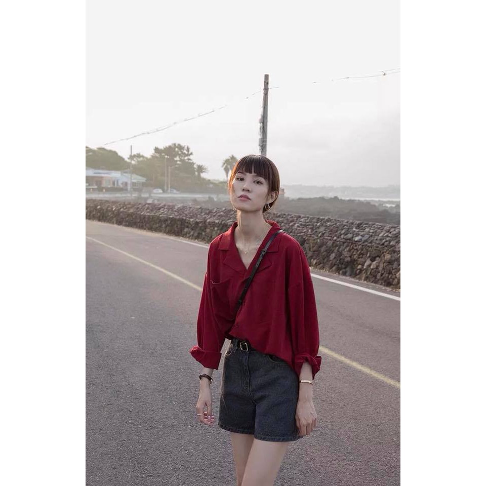 Áo sơ mi nữ oversize form rộng cổ vest phong cách