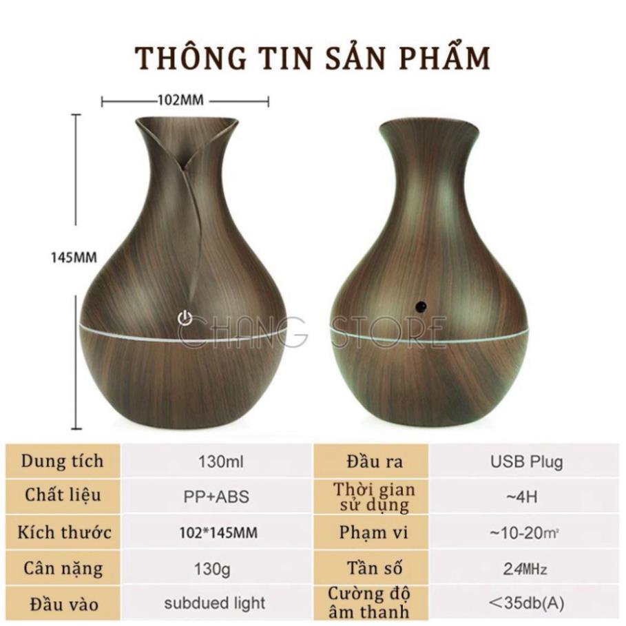 Máy phun sương tạo độ ẩm, khuếch tán tinh dầu vân gỗ cổ cao - Tặng kèm tinh dầu xông phòng thiên nhiên