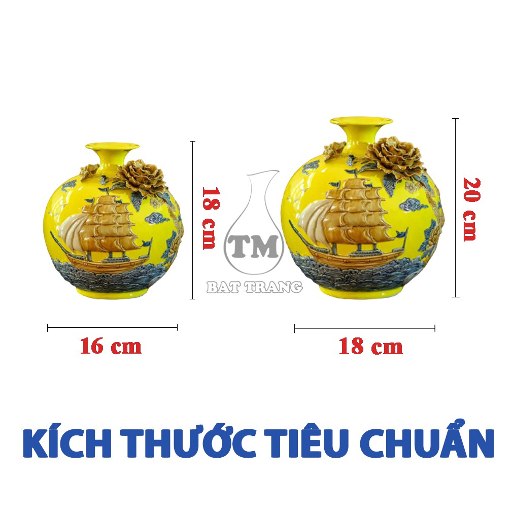 Bình hút tài lộc thuận buồm xuôi gió đắp nổi gốm sứ Bát Tràng + Tặng kèm đế kê