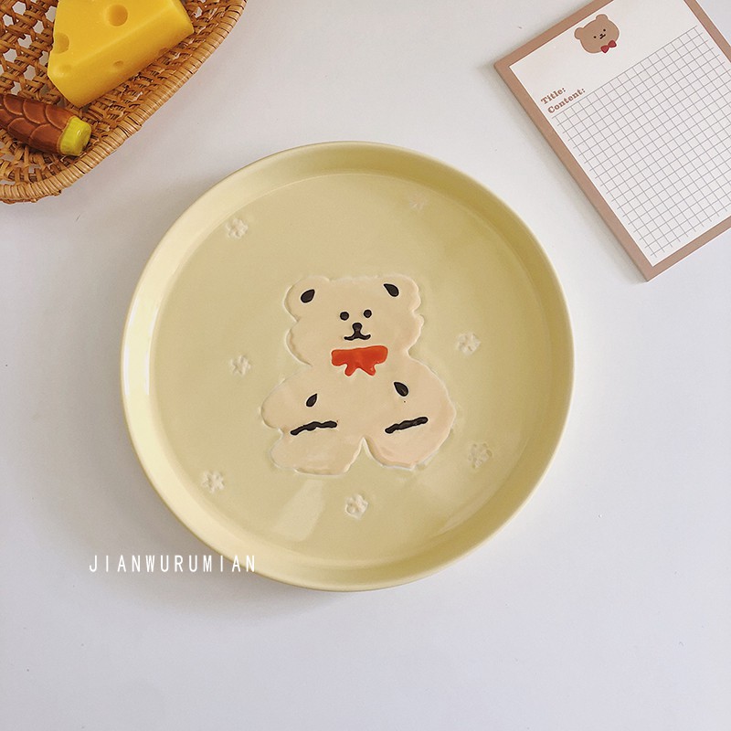 Đĩa ăn tối đĩa gốm sứ tráng men hoạt hình vẽ tay #littlechick