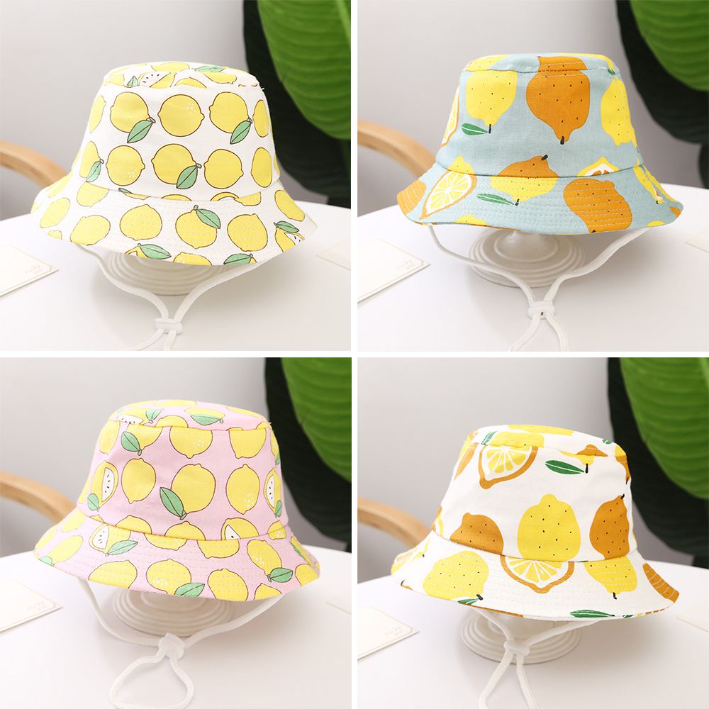 Nón che nắng kiểu ngư dân vành rộng có dây đeo cằm họa tiết quả chanh/ chú thỏ dành cho bé trai và bé gái vào mùa hè
