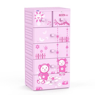 Tủ Nhựa Duy Tân Mina 5 Tầng 6 Ngăn HỒNG EM BÉ XÍCH ĐU - FREE SHIP TP. HCM