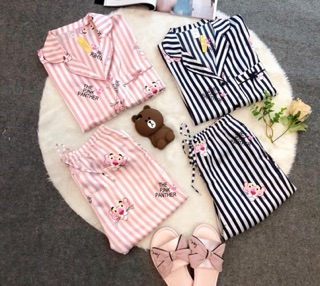 Bộ mặc nhà pyjama lụa pink panther