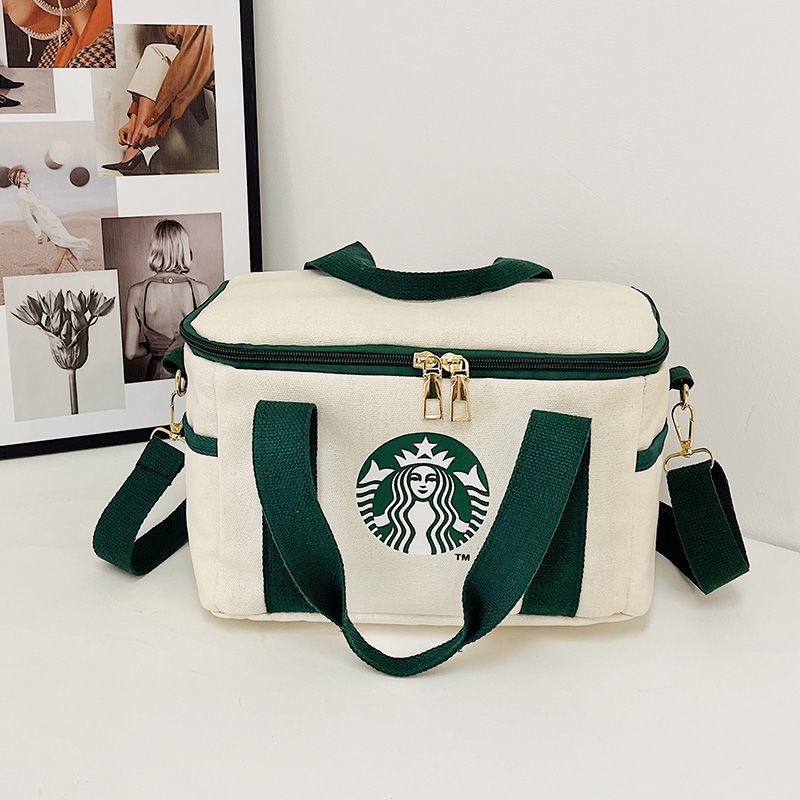 Túi Tote Vải Bạt Cỡ Lớn In Hình Starbucks Đựng Mỹ Phẩm Chất Lượng Cao Cho Học Sinh
