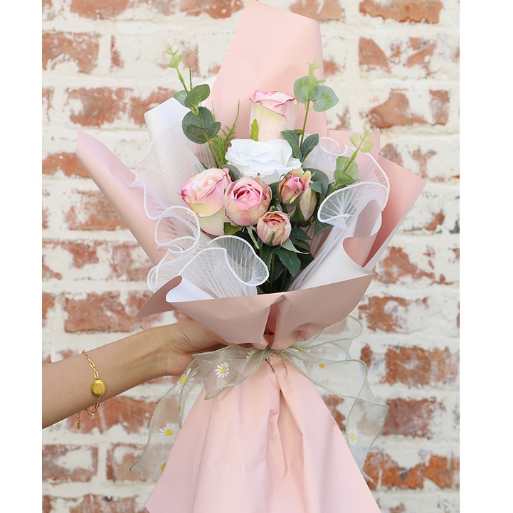 Cuộn dây ruy băng phối ren đính ngọc trai giả 4.5m dùng trang trí