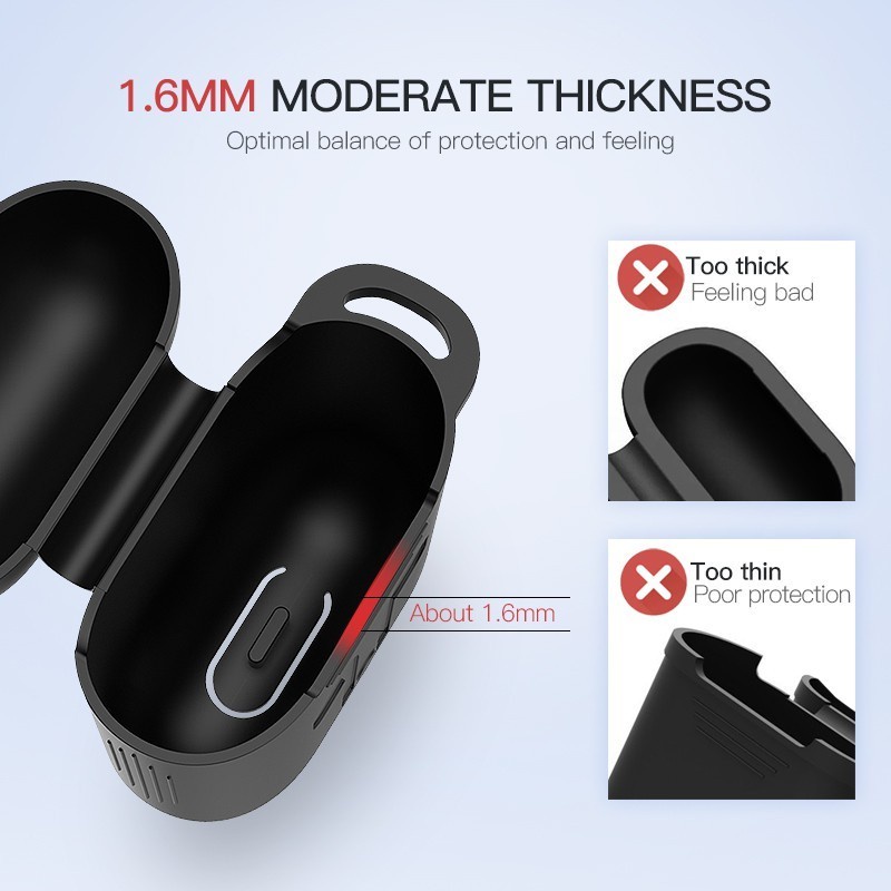 Vỏ silicone TPU bảo vệ hộp sạc tai nghe không dây Airpods 1 / 2 kèm móc đeo tiện lợi