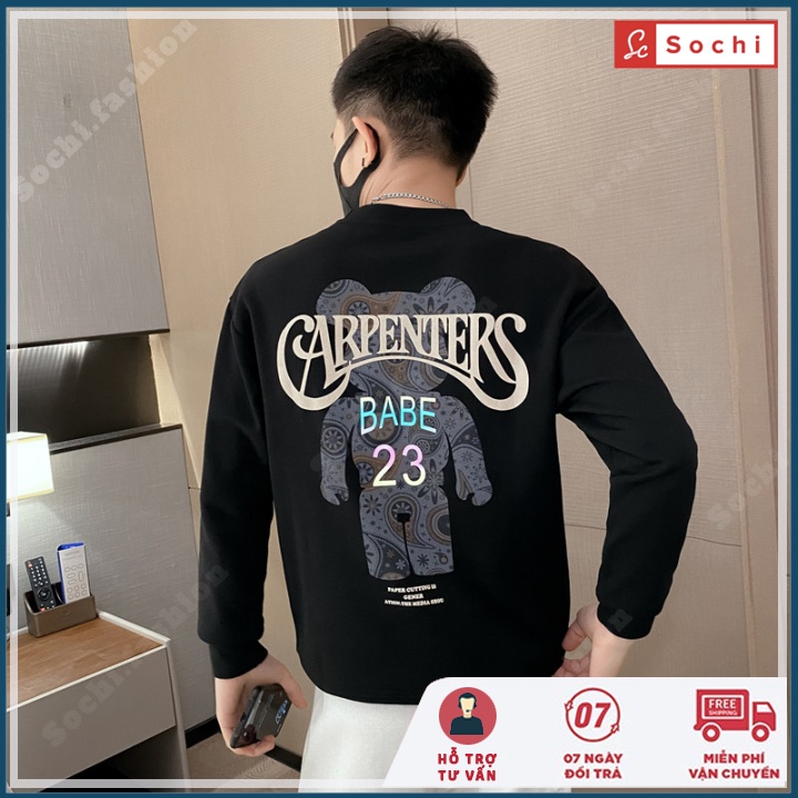 Áo sweater nam cổ tròn, áo thu đông dài tay dáng rộng mềm mịn in Carpenters mã SW60.1