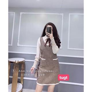 váy dạ kẻ kèm tag hoa đá