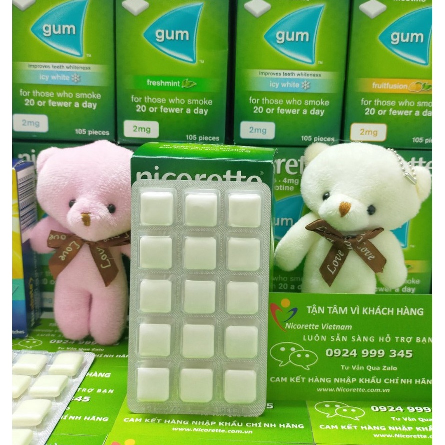 Keo Nicorette 2mg cai thuốc lá của Mỹ vỉ lẻ 15 viên vị trái cây bạc hà  Date Mới