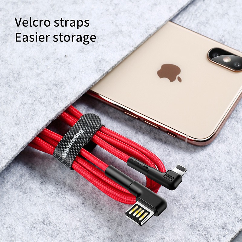 Dây cáp sạc nhanh Baseus thiết kế 2 đầu góc vuông USB 2.4A cho iPhone XR XS Max