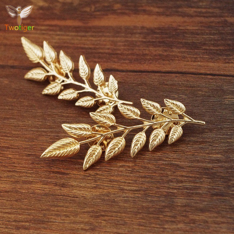 2Pcs/Kit Fashion Jewellery Couples Gold-Plating Leaf Brooch Collar Pin Suit Tie ...