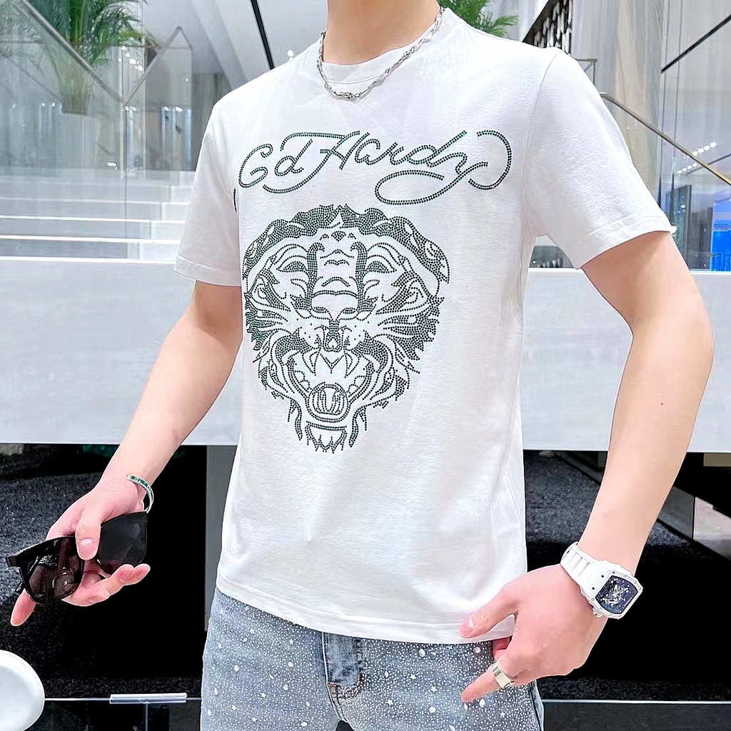 Áo thun nam tay ngắn cao cấp TC chất vải cotton cùng họa tiết con cọp đính hạt mặt trước áo, phong cách năng động-22023
