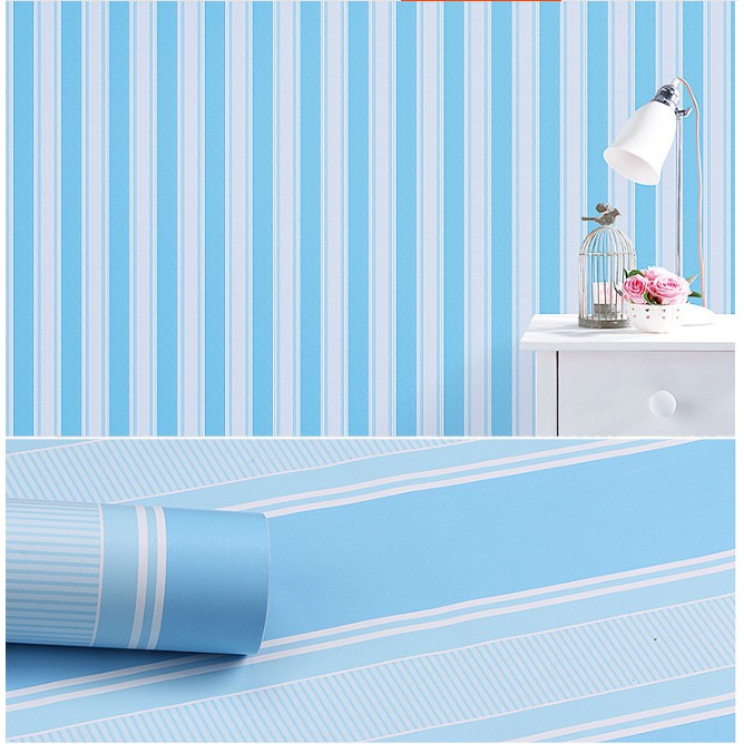 1 mét Decal giấy dán tường sọc xanh dương khổ 45cm keo sẵn