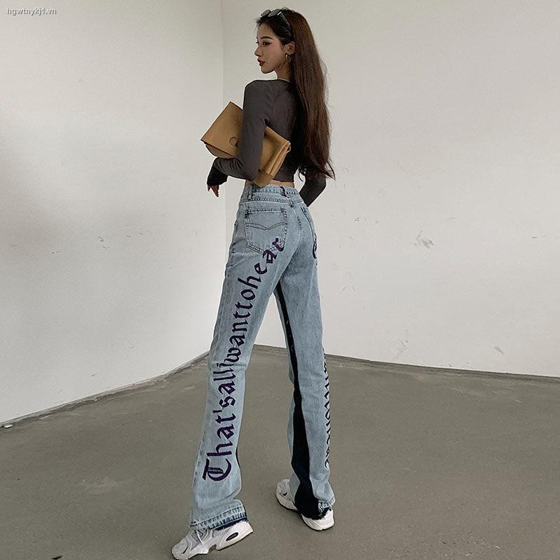 Quần Jeans Ống Rộng Lưng Cao Thêu Chữ Cá Tính Thời Trang Cho Nữ | BigBuy360 - bigbuy360.vn
