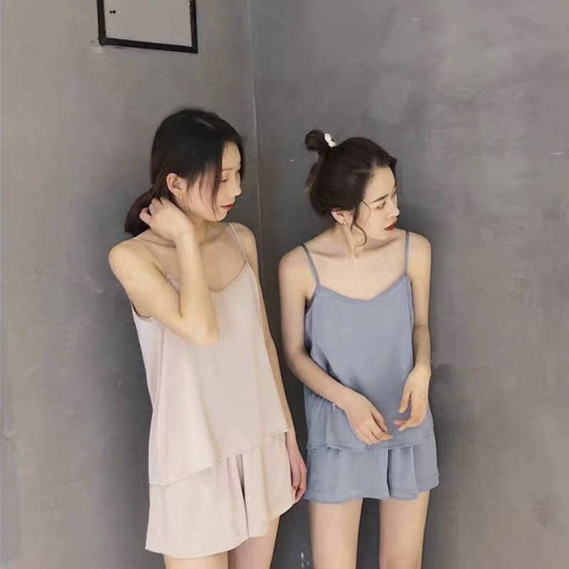 [C431] Set đồ ngủ nữ 2 dây đũi lụa thô đen hồng xanh freesize mềm mát sexy wikishop