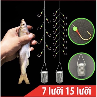 Bộ thẻo 7 lưỡi câu cá mương hồ siêu nhạy có rọ sắt