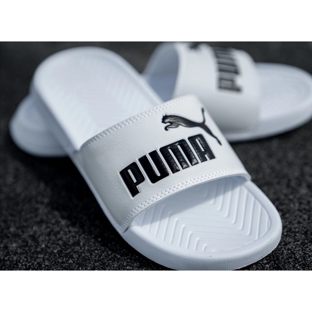 Dép PUMA Popcat trắng logo đen 372279 02 bill hàn