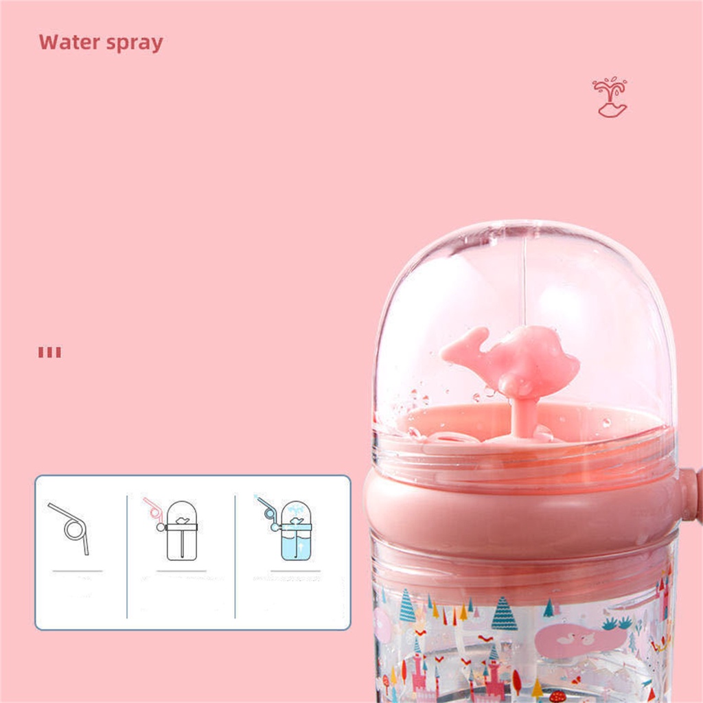 Lithium067 Bình xịt cá voi nước cho trẻ sơ sinh Sippy Cup Cốc nhựa mùa hè em với ống hút