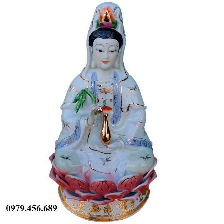 Tượng Phật Bà Quan Âm cao 33cm Màu Xanh