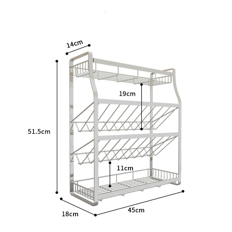 Kệ gia vị 4 tầng INOX 304 VKIT Thiết kế vát nghiêng tiện lợi KGV04