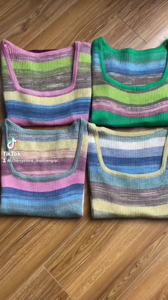 Áo len cầu vồng cổ vuông dáng croptop cực xinh AL12 | BigBuy360 - bigbuy360.vn