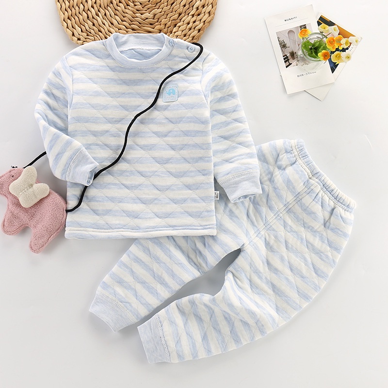 Bộ Đồ Lót Vải Cotton Ba Lớp Tay Dài Giữ Ấm Mùa Thu Đông Cho Bé 60-130CM