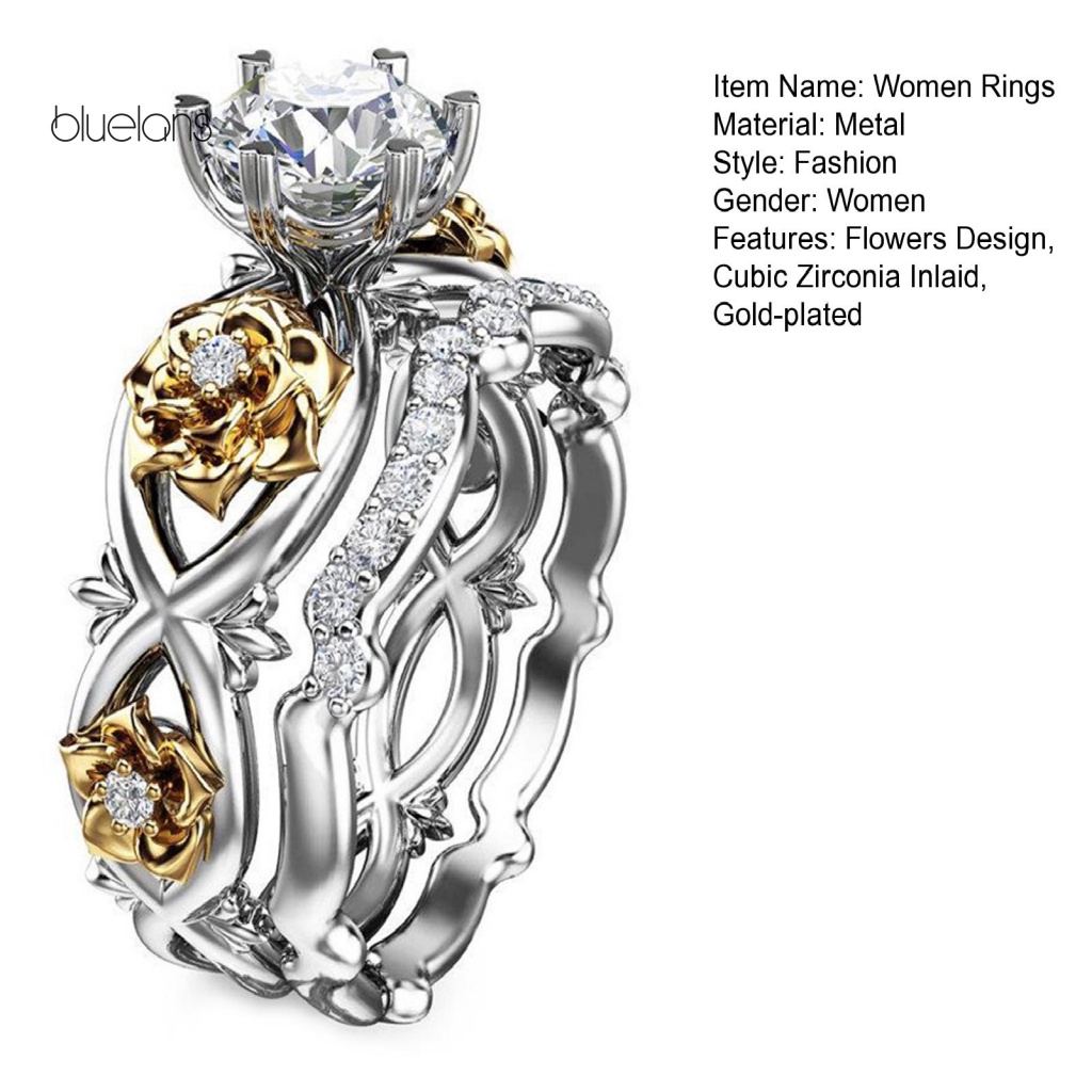 Set 2 Nhẫn Đính Hôn Đính Đá Zircon Lấp Lánh