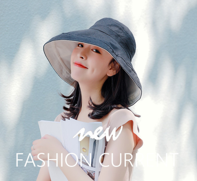 Mũ Vải Vành Rộng 2 Mặt 2 Màu Có Dây Rút  - Mặt trong màu Trắng