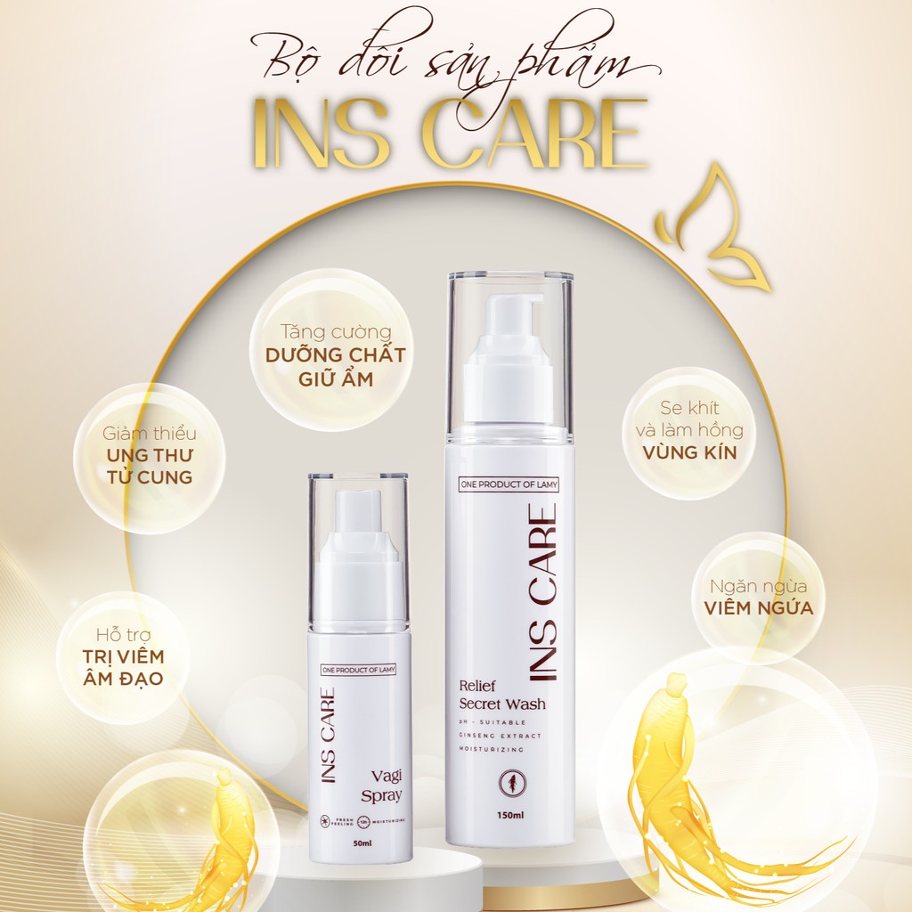 Dung dịch vệ sinh Ins Care, Bộ đôi Gel và chai dạng xịt làm sạch sâu, se khít, hương thơm tự nhiên - Lamy Beauty Store