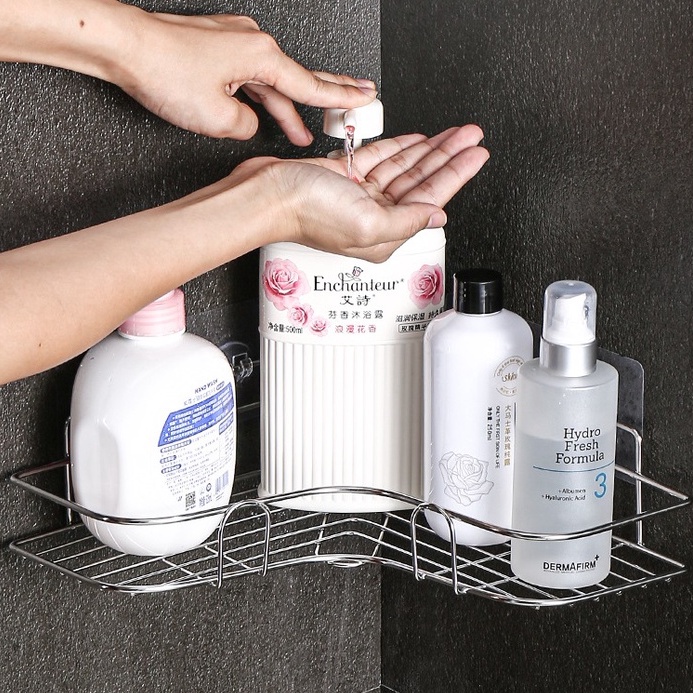 Kệ Góc Inox Không Gỉ Nhà Tắm, Kệ Chữ Nhật Để Đồ Nhà Bếp Nhà Tắm Thông Minh Cao Cấp Tặng Kèm Miếng Dán Siêu Dính