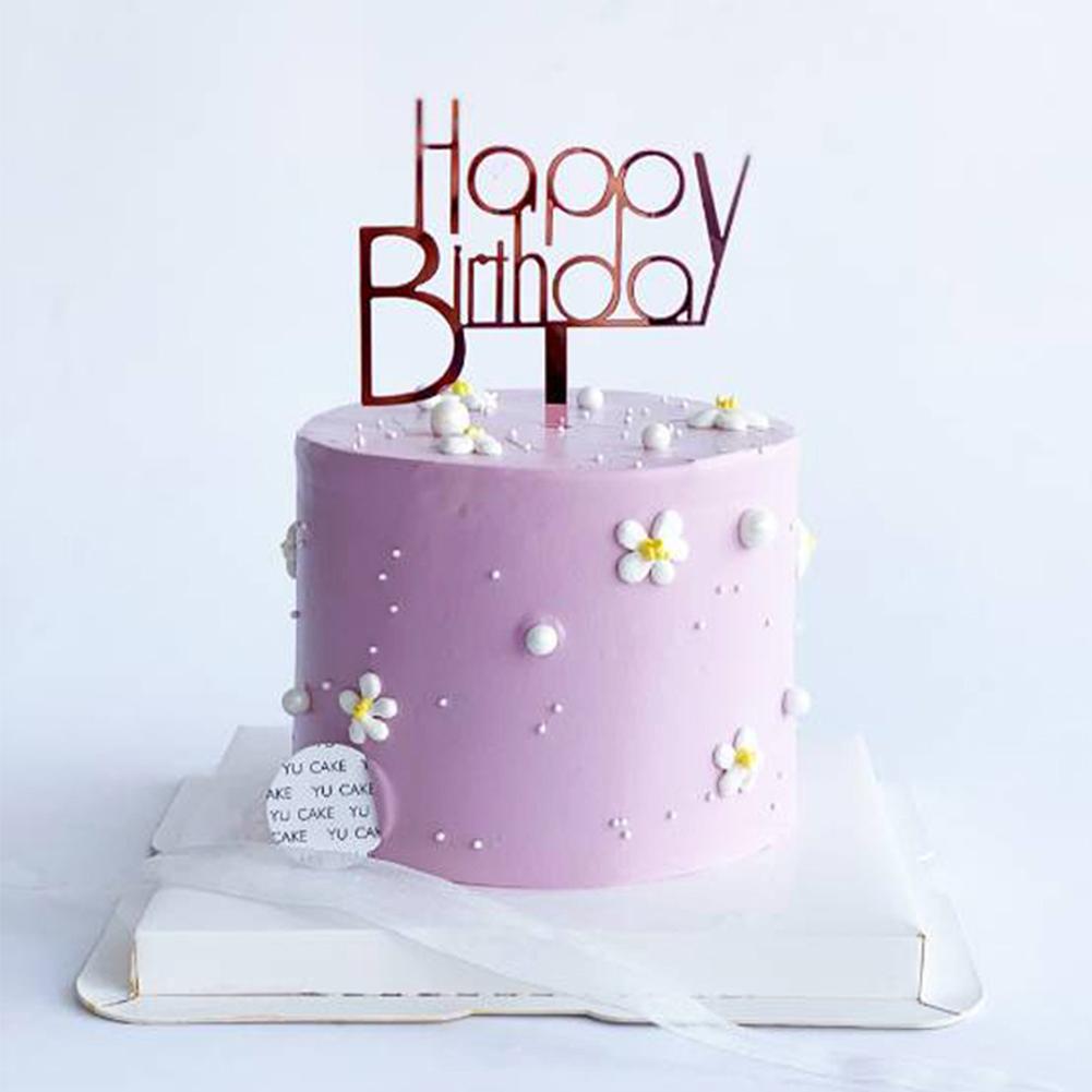 Phụ Kiện Cắm Trang Trí Bánh Kem Sinh Nhật Bằng Acrylic Hình Chữ Happy Birthday Màu Vàng/Bạc/Đen Cổ Điển
